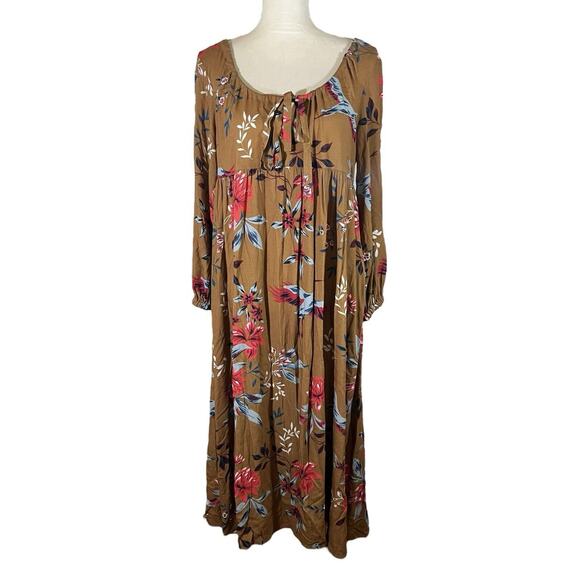 Rachel Pally Dale Empire Midi Dress Burnt Orange Floral Long Sleeve Size XS - Picture 3 of 9